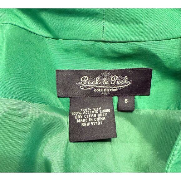 Peck & Peck  Collection Emerald Green 100% Silk Embroidered Blazer Vintage Sz. 6 - Picture 9 of 9